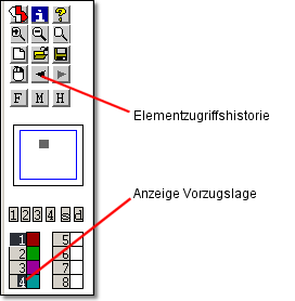 BAE Version 6.6: Layouteditor - Werkzeugleiste: Elementzugriffshistorie und Vorzugslagenanzeige