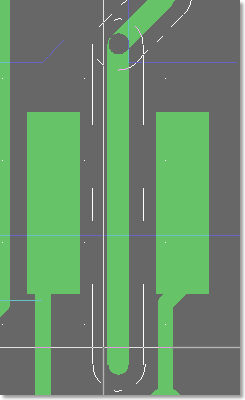 BAE Version 6.8: Layout Editor - Gridless Trace DRC Snap: Trace centered between obstacles