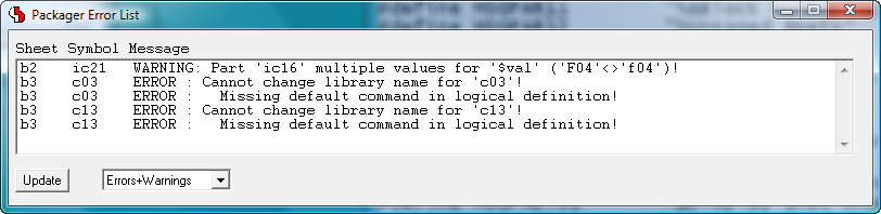 BAE Version 7.2: Schematic Editor: Packager Error List with Zoom to Schematic Symbols